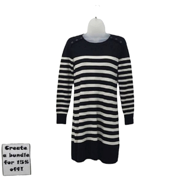 LOFT Dresses & Skirts - LOFT Petites Midi Sheath Knit Sweater Dress Striped Long Sleeve Boatneck Tunic